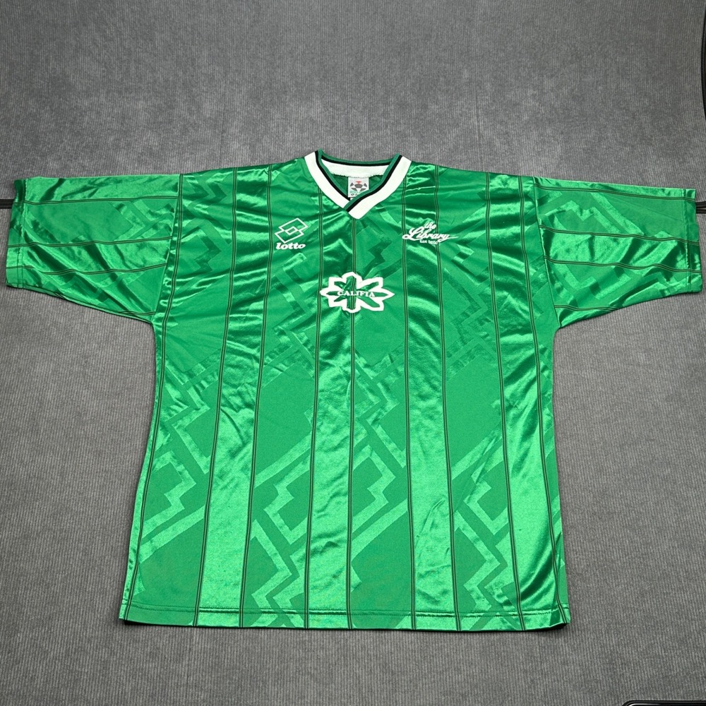 Vintage Lotto Calcio Italia Soccer y2k Jersey Green Geometric Pattern Mens XL 18